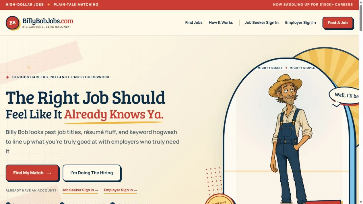 Website snapshot of BillyBobJobs