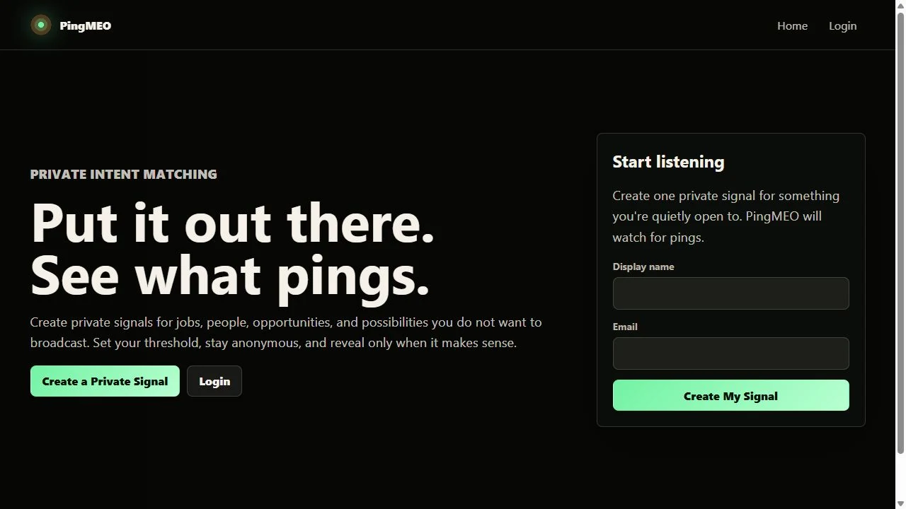 Website snapshot of PingMEO