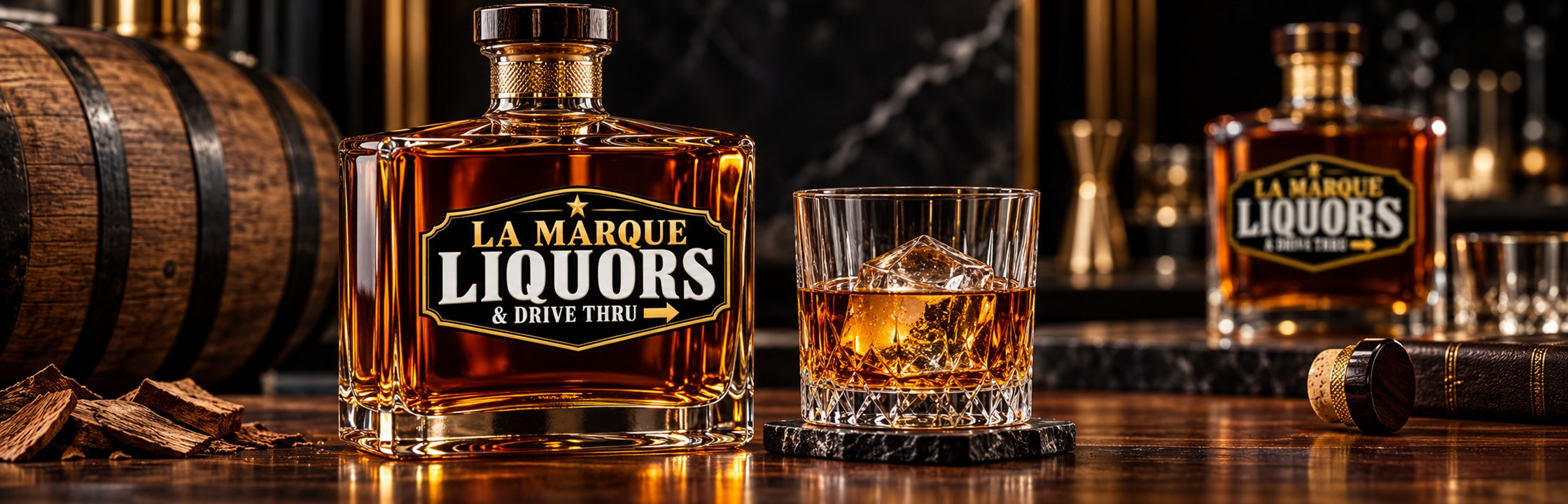 Branded whiskey bottle — illustrative branded artwork
